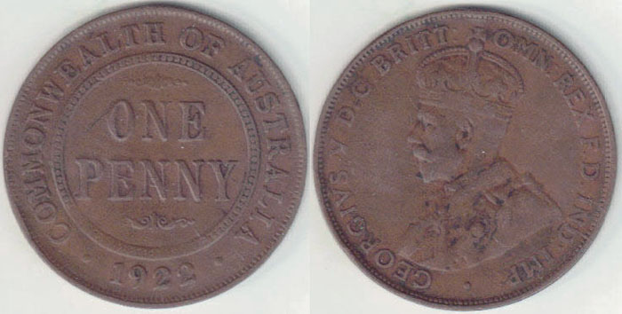 1922 Australia Penny (VG - Fine)